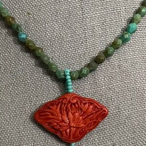 Vintage Cinnabar Carved Beaded Necklace